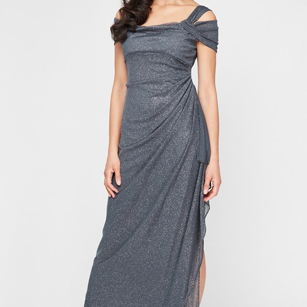 EUC Alex Evenings Size 12P Shimmering Gray Gown